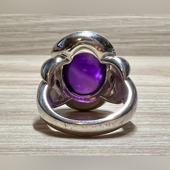 Designer Sterling Silver Bold Amethyst Cabochon Swirl Cocktail Ring, Size 6 - Picture 4 of 11